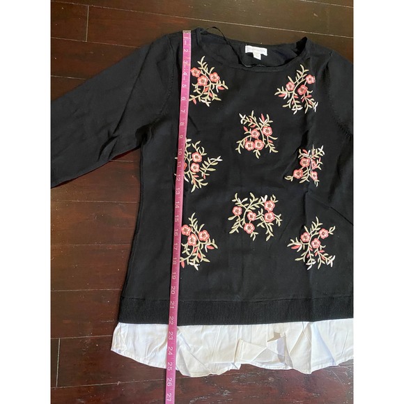 Charter Club Layered Look Sweater Long Sleeve Floral Size M Black Fall Winter - Picture 5 of 7